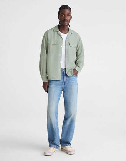 Madewell The Long-Sleeve Camp Shirt in Archive Linen Blend Frosted Cement