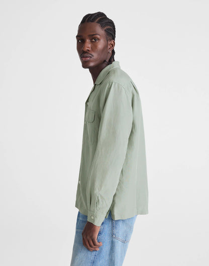 Madewell The Long-Sleeve Camp Shirt in Archive Linen Blend Frosted Cement