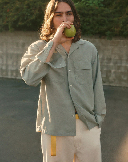 Madewell The Long-Sleeve Camp Shirt in Archive Linen Blend Frosted Cement
