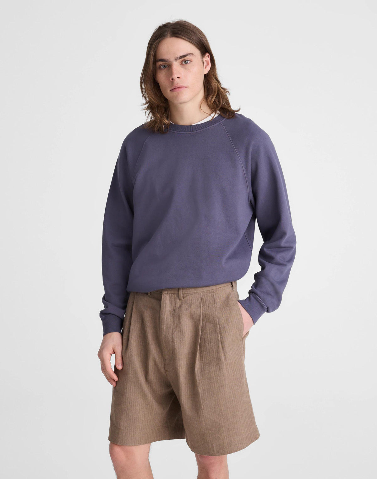 Madewell Double-Pleated Shorts in Herringbone Linen-Cotton Blend Light Mauve