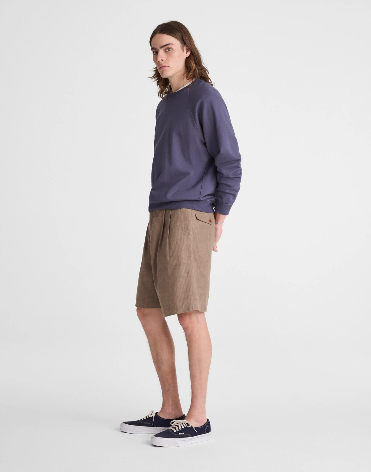 Madewell Double-Pleated Shorts in Herringbone Linen-Cotton Blend Light Mauve