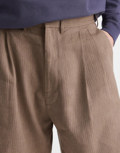 Madewell Double-Pleated Shorts in Herringbone Linen-Cotton Blend Light Mauve