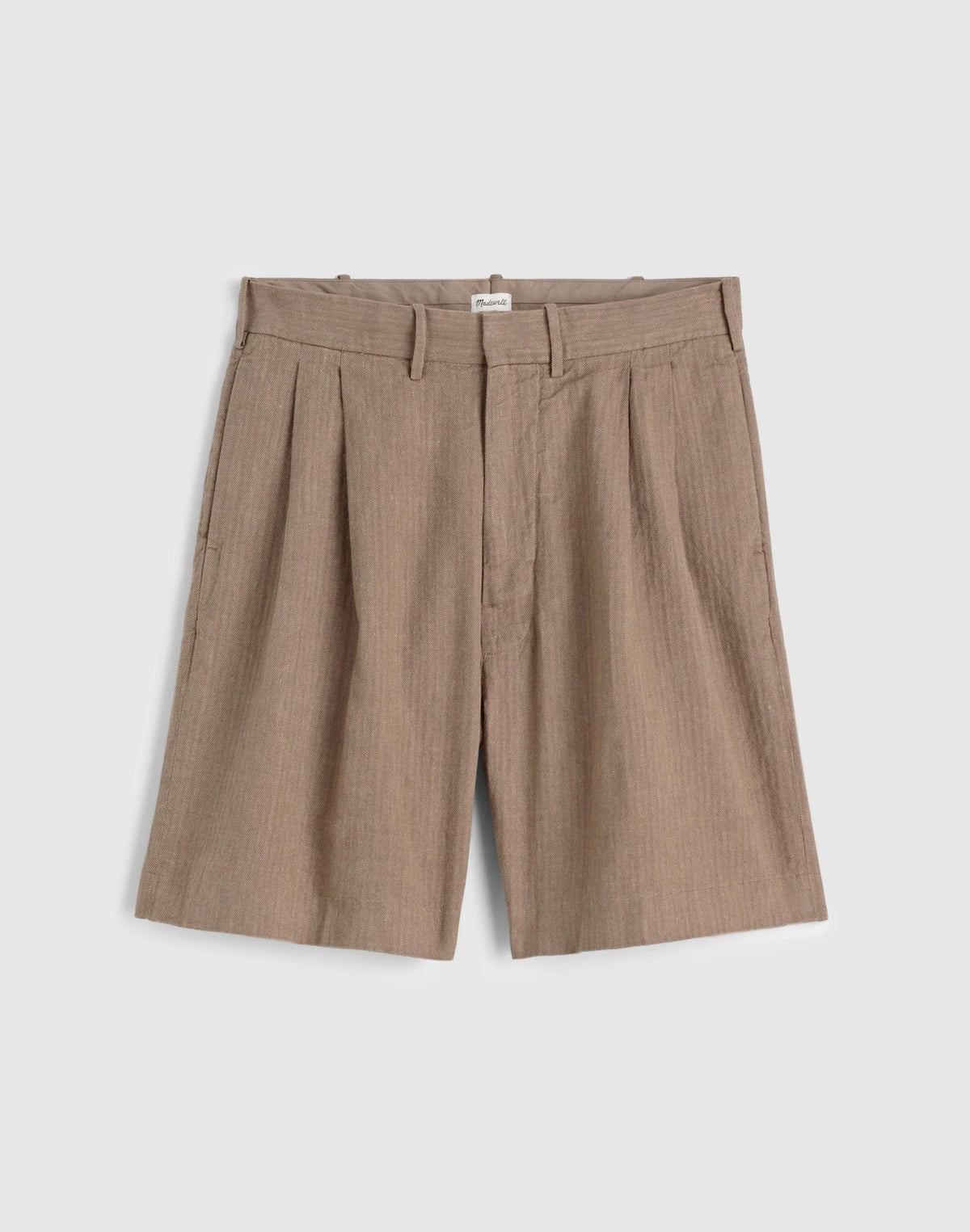 Madewell Double-Pleated Shorts in Herringbone Linen-Cotton Blend Light Mauve