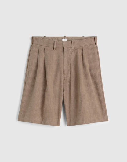 Madewell Double-Pleated Shorts in Herringbone Linen-Cotton Blend Light Mauve