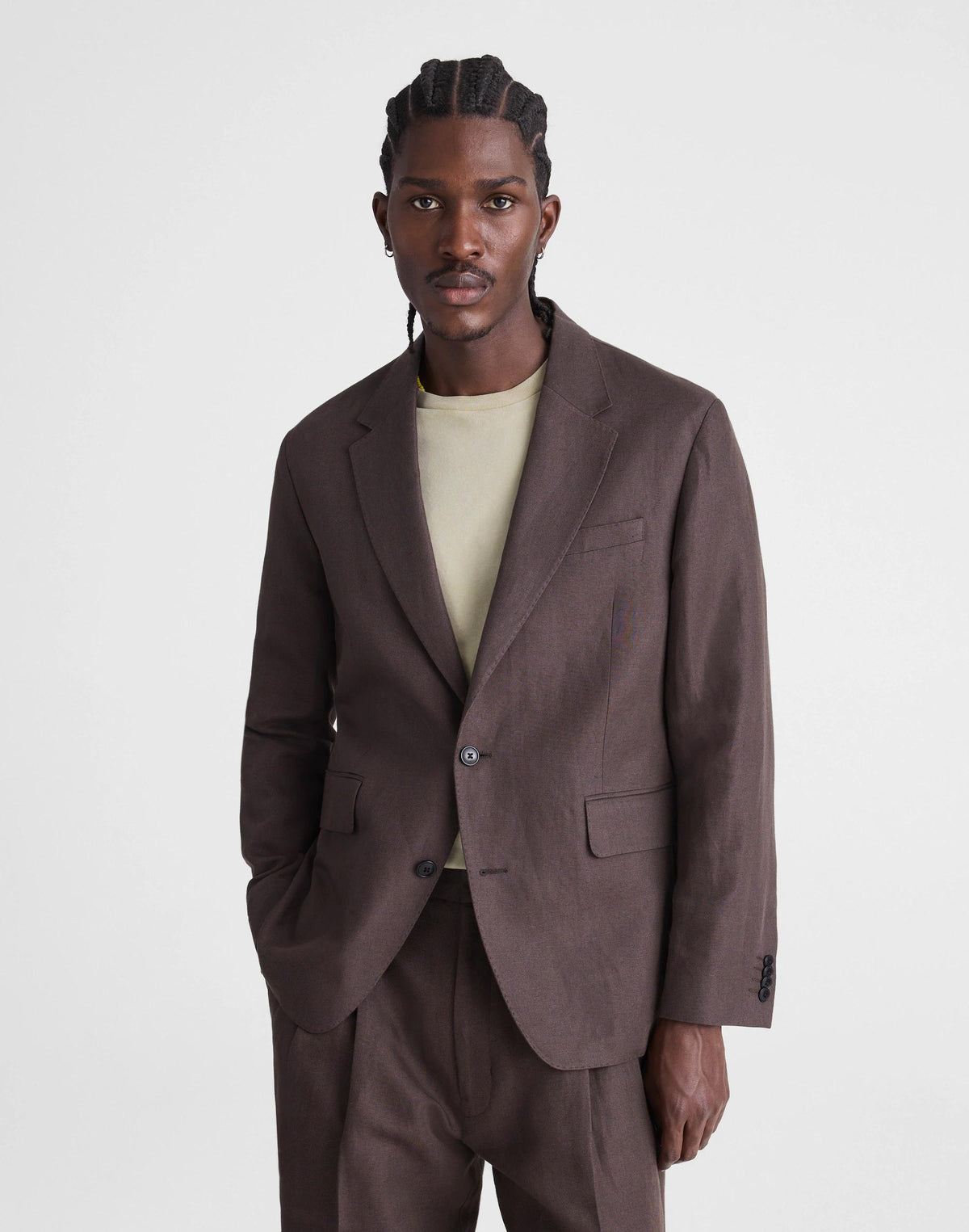 Madewell Unstructured Blazer in Linen-Cotton Blend Dark Brown