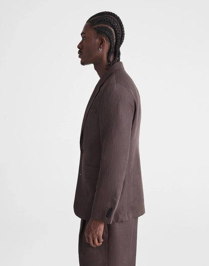 Madewell Unstructured Blazer in Linen-Cotton Blend Dark Brown