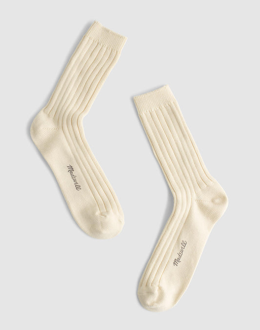 Madewell Ribbed Crew Socks in Cotton Antique Cream