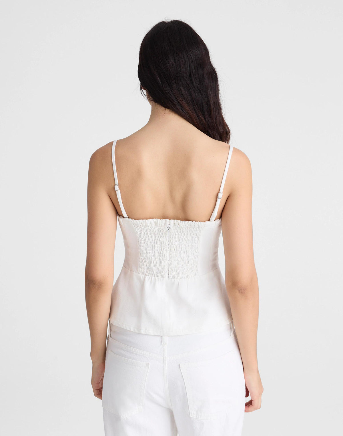 Madewell Airy Denim Ruched Squareneck Tank Tile White