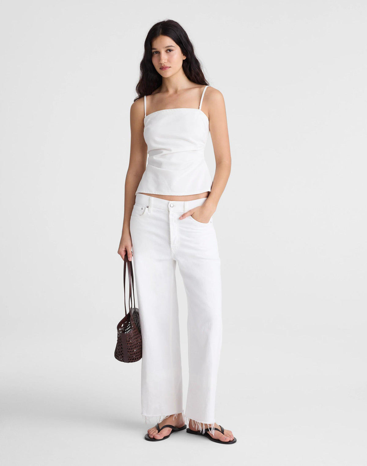Madewell Airy Denim Ruched Squareneck Tank Tile White