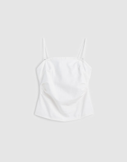 Madewell Airy Denim Ruched Squareneck Tank Tile White