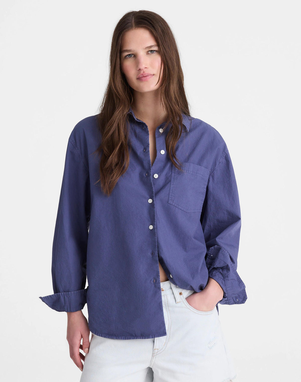 Madewell The Easy Shirt in Poplin Petrol Navy