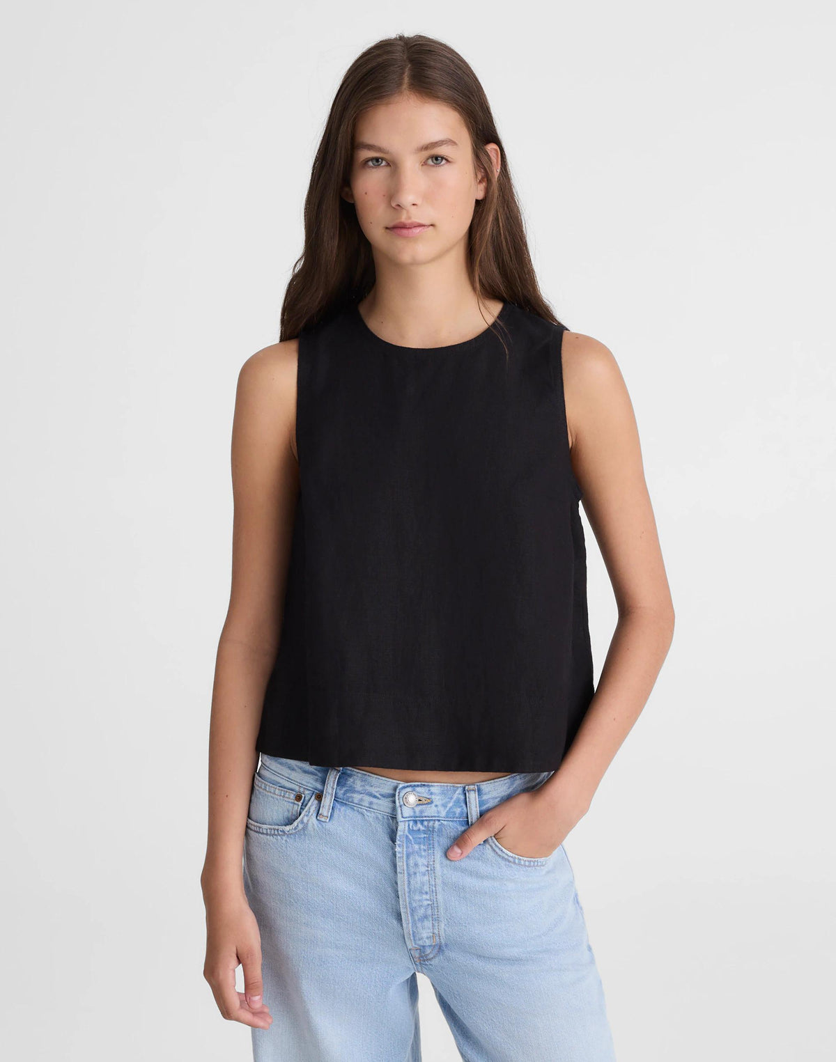 Madewell Shell Top in 100% Linen Jet Black