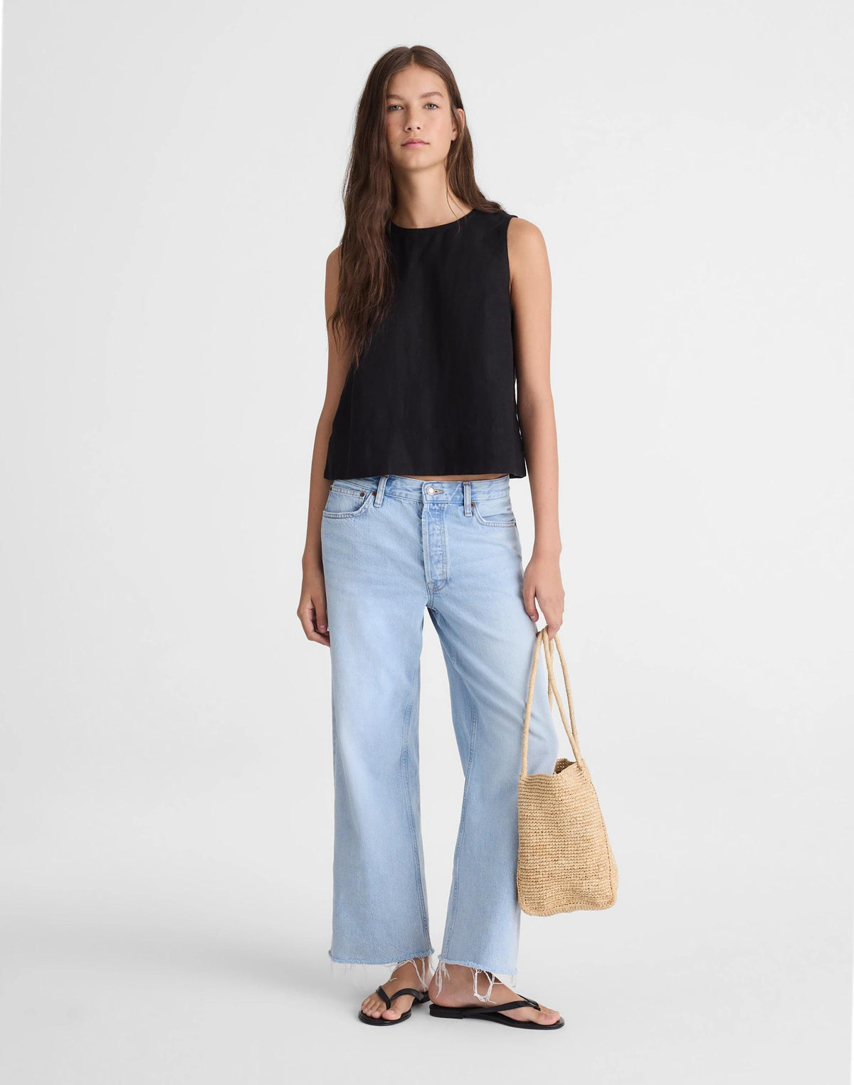 Madewell Shell Top in 100% Linen Jet Black