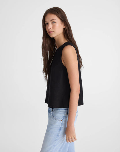 Madewell Shell Top in 100% Linen Jet Black