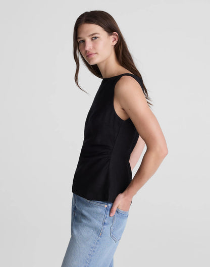 Madewell Cinched Boatneck Sleeveless Top in 100% Linen Jet Black