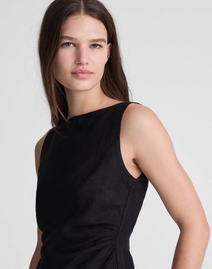 Madewell Cinched Boatneck Sleeveless Top in 100% Linen Jet Black