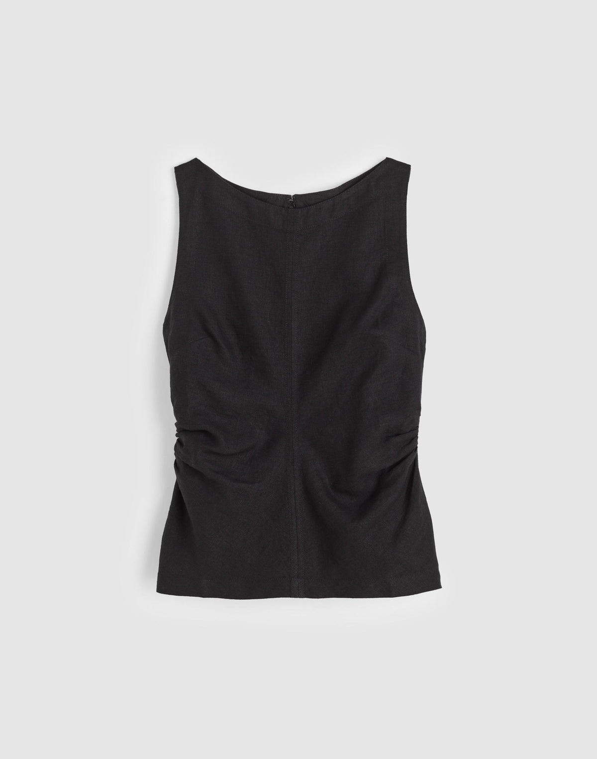 Madewell Cinched Boatneck Sleeveless Top in 100% Linen Jet Black