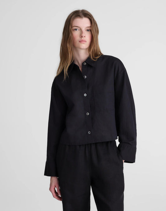 Madewell Straight-Hem Shirt in Linen-Cotton Blend Jet Black