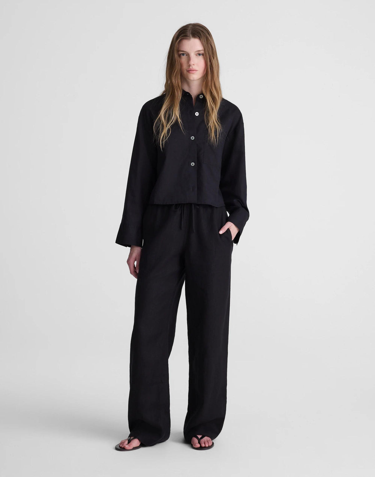 Madewell Straight-Hem Shirt in Linen-Cotton Blend Jet Black