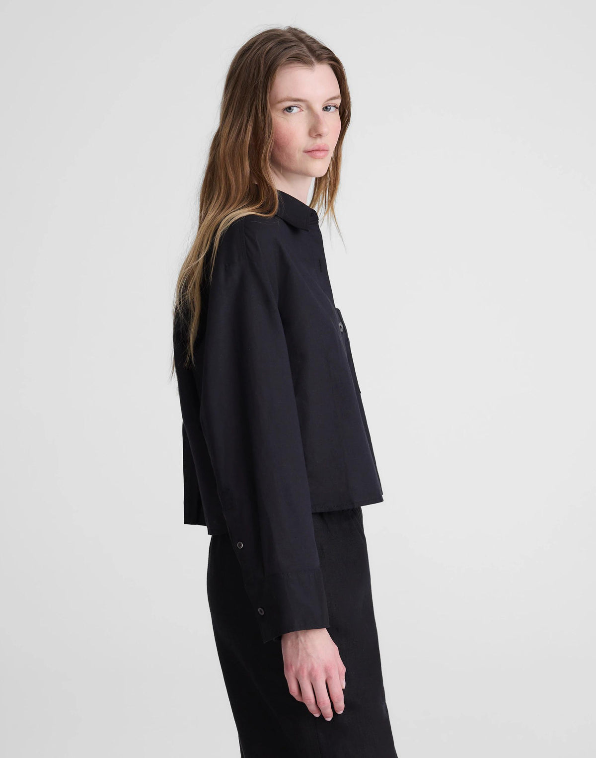 Madewell Straight-Hem Shirt in Linen-Cotton Blend Jet Black
