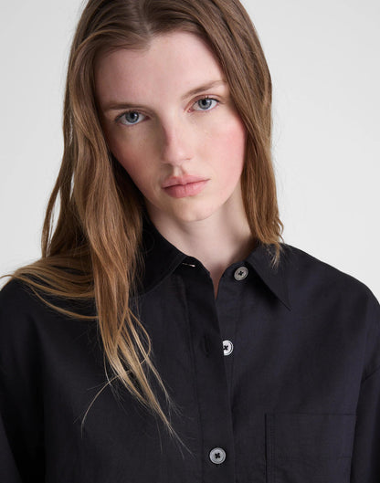 Madewell Straight-Hem Shirt in Linen-Cotton Blend Jet Black