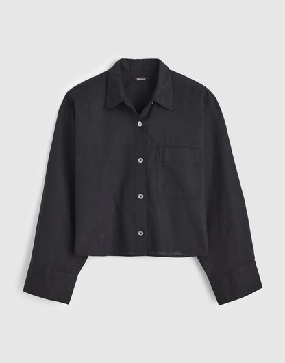 Madewell Straight-Hem Shirt in Linen-Cotton Blend Jet Black