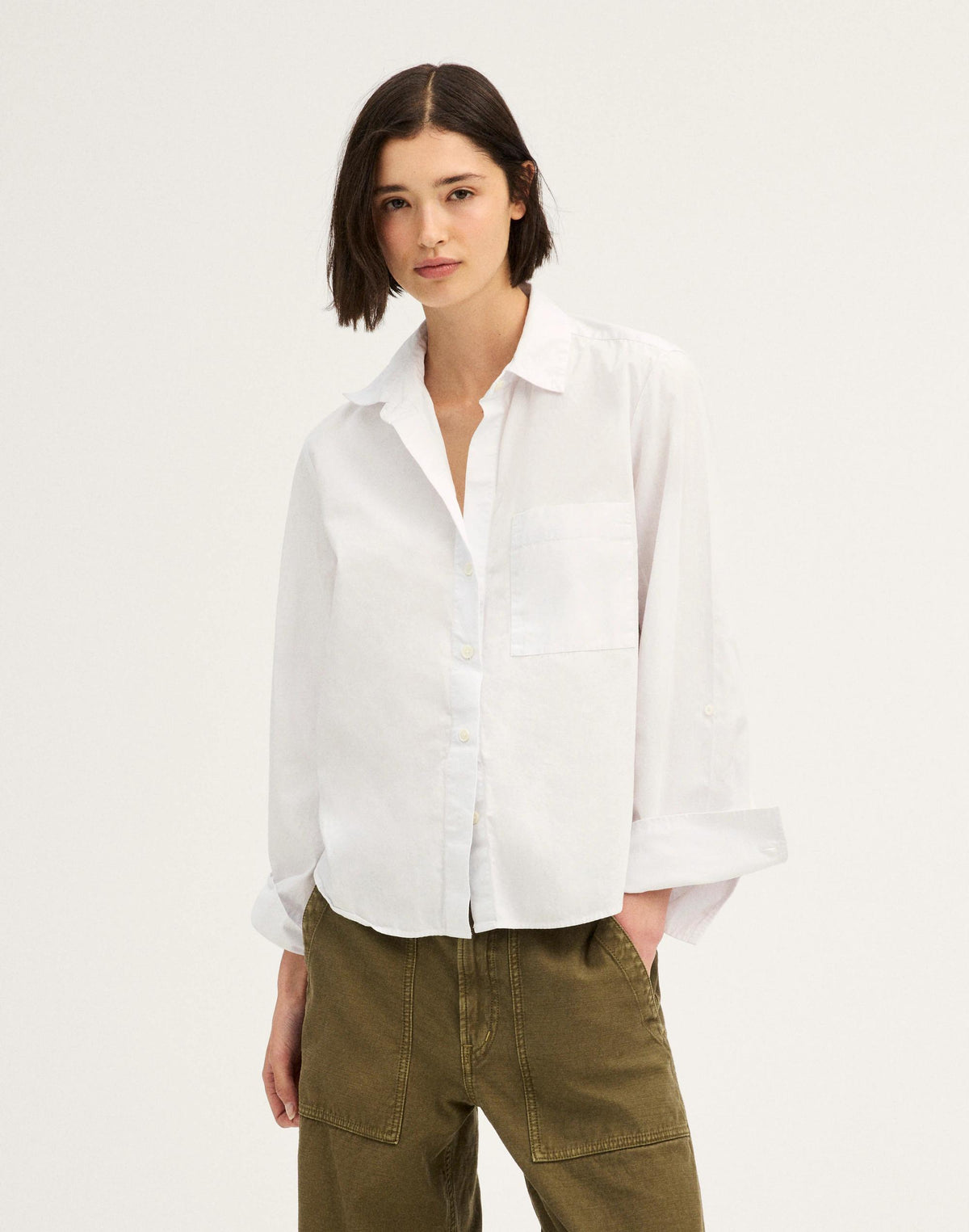 Madewell The Signature Y-Neck Shirt in Poplin White
