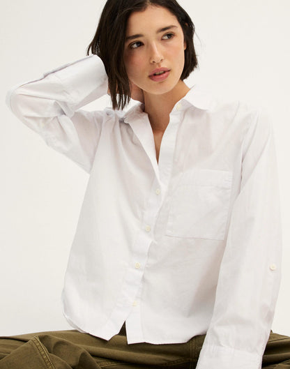 Madewell The Signature Y-Neck Shirt in Poplin White