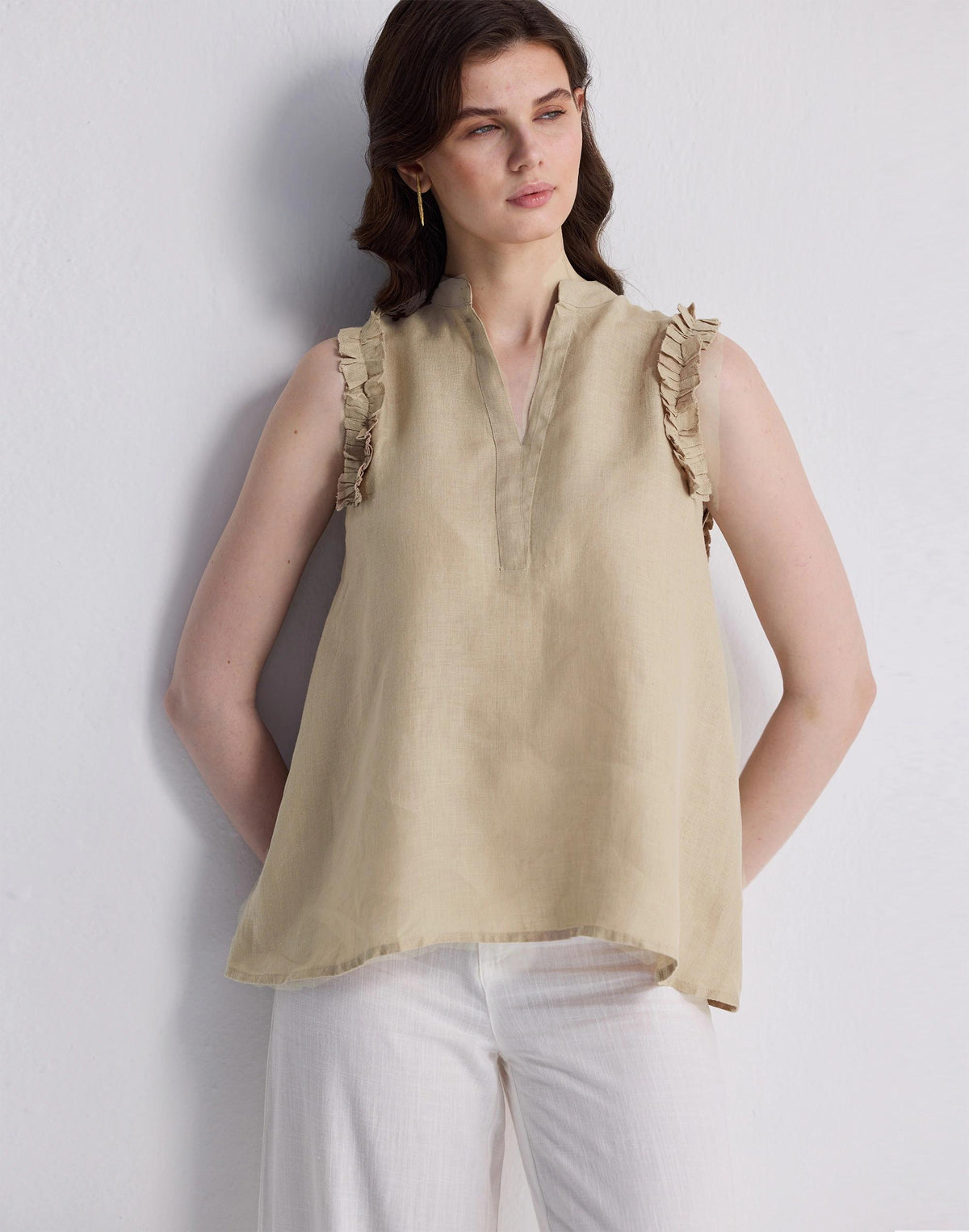 Madewell Reistor® Sleeveless 100% Hemp Top with Ruffles in Neutral Beige Beige