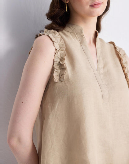 Madewell Reistor® Sleeveless 100% Hemp Top with Ruffles in Neutral Beige Beige