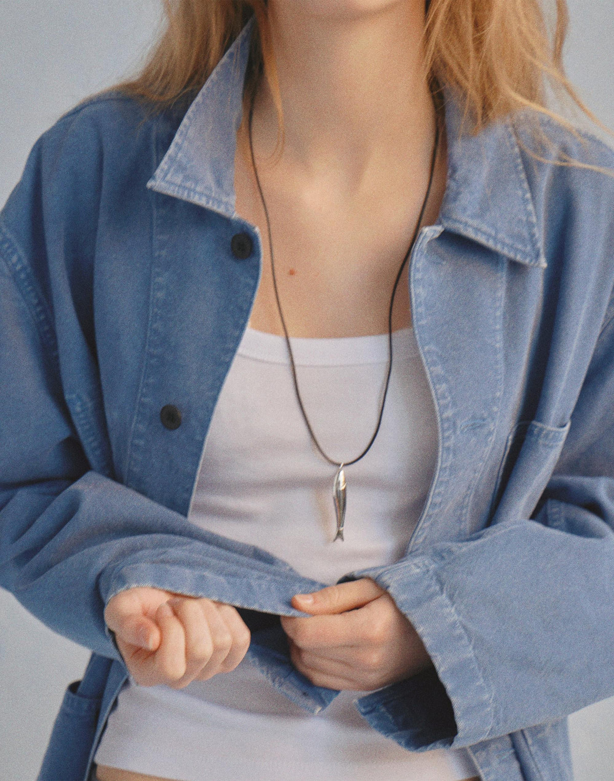 Madewell Fish Pendant Cord Necklace Warm Silver