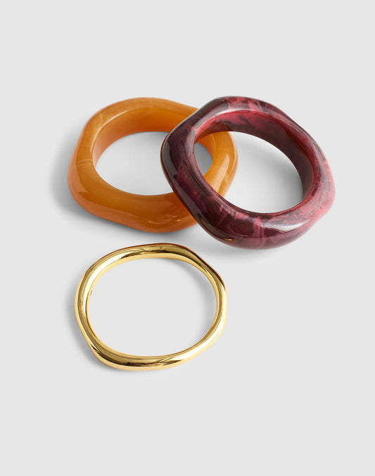 Madewell Three-Pack Sculptural Resin Bangle Bracelet Set Dusty Claret