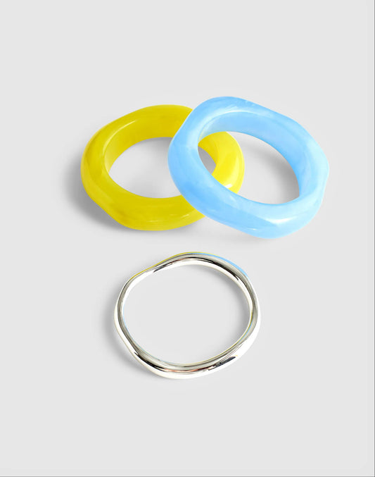 Madewell Three-Pack Sculptural Resin Bangle Bracelet Set Tranquil Blue