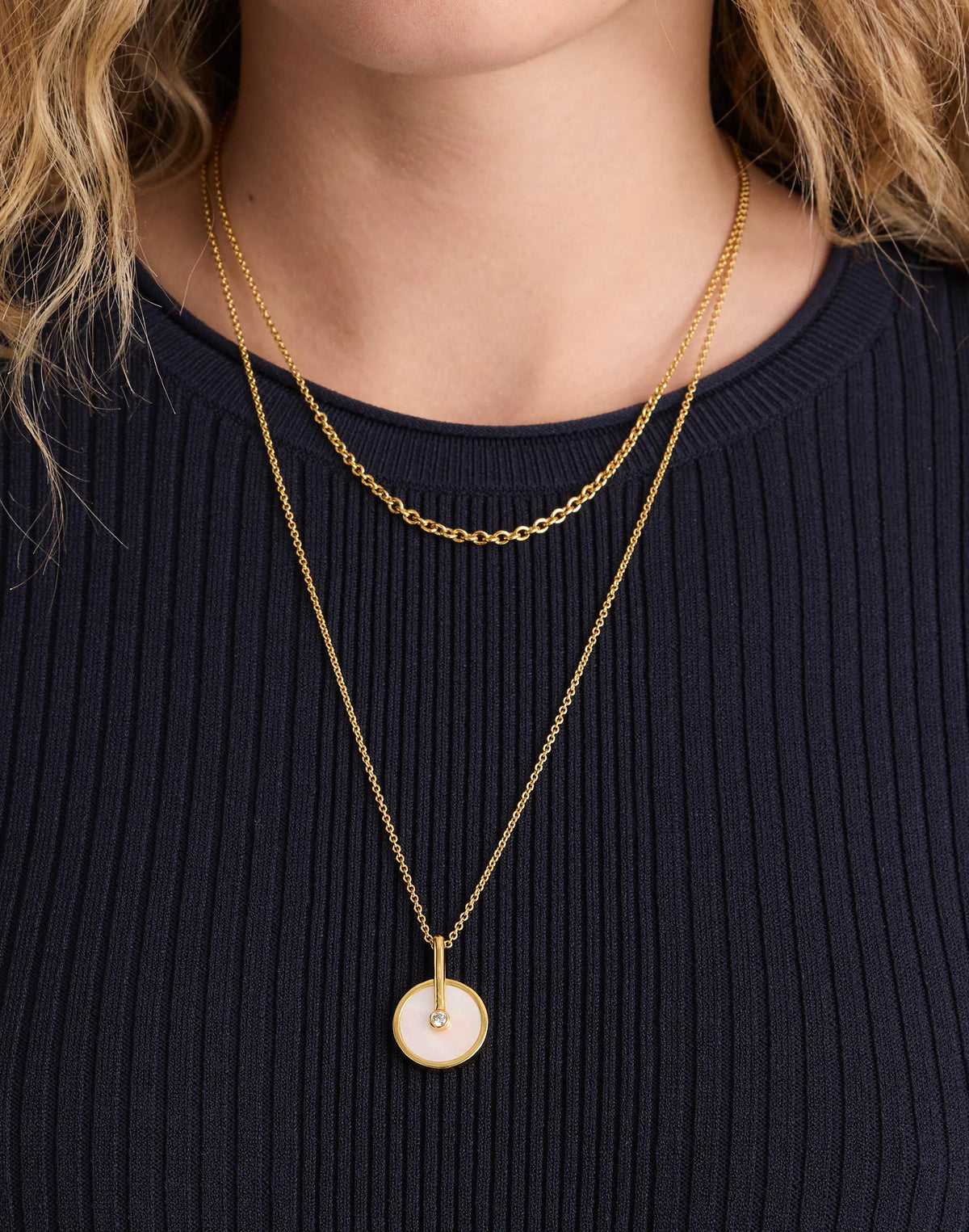 Madewell Two-Pack Stone Inlay Coin Necklace Set Mother Of Pearl