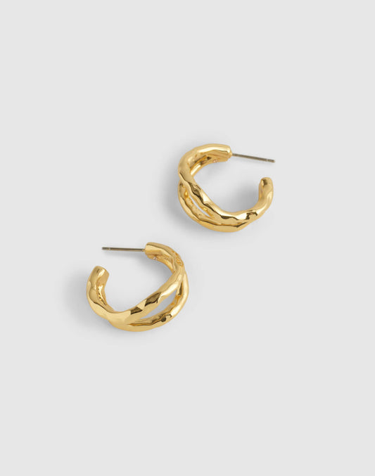 Madewell Hammered Sculptural Double-Hoop Earrings Antique Gold