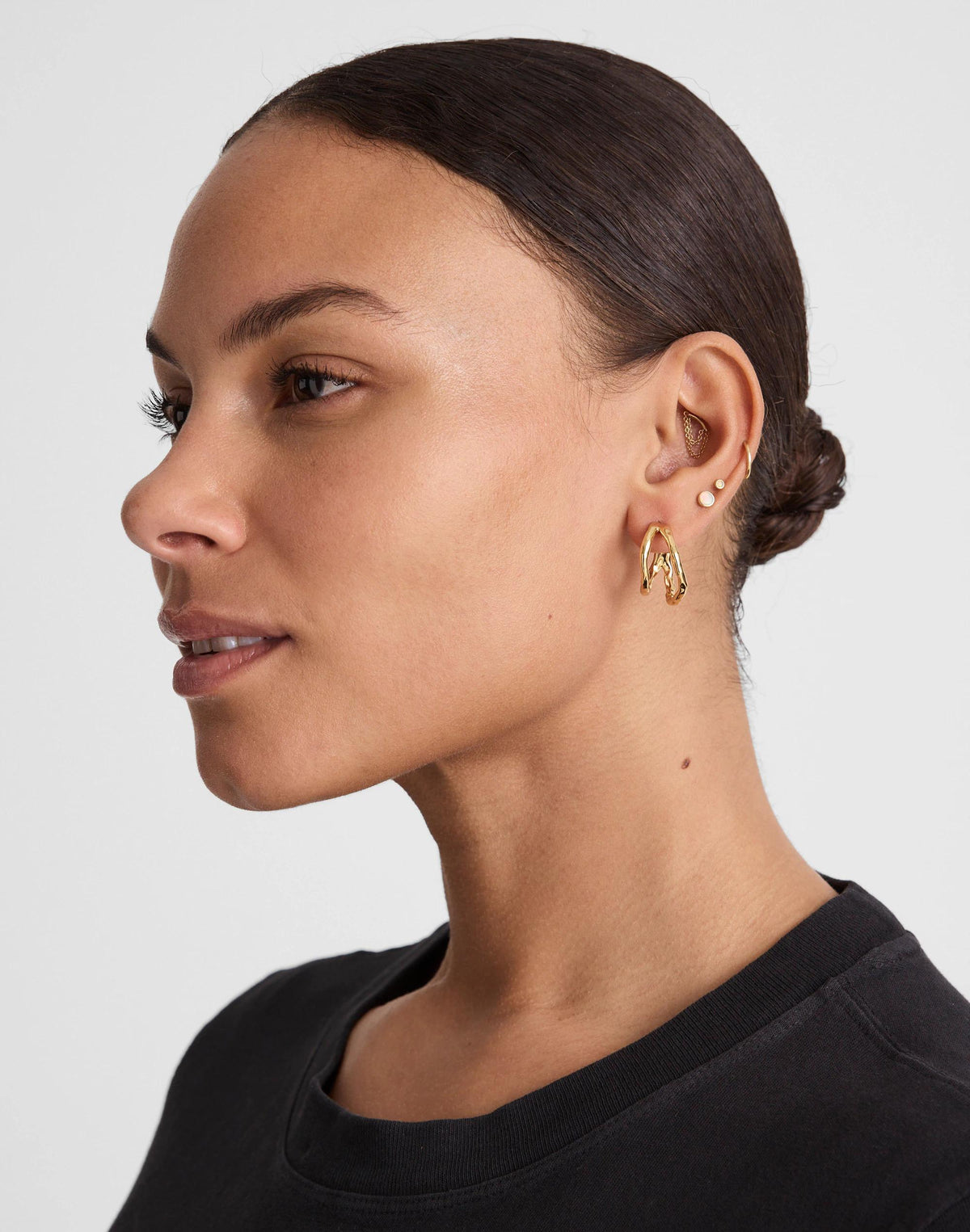 Madewell Hammered Sculptural Double-Hoop Earrings Antique Gold